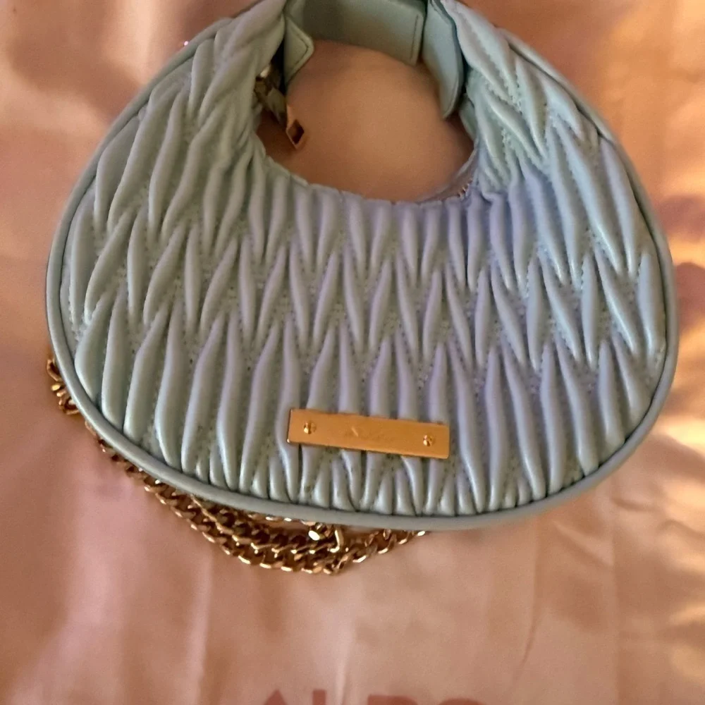 Aldo Sky Blue Quilted Shoulder Bag with Gold Chain